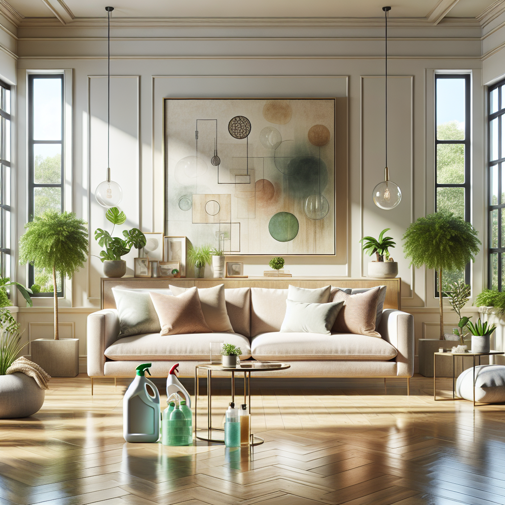 A clean and inviting living room with a cozy sofa and natural light.