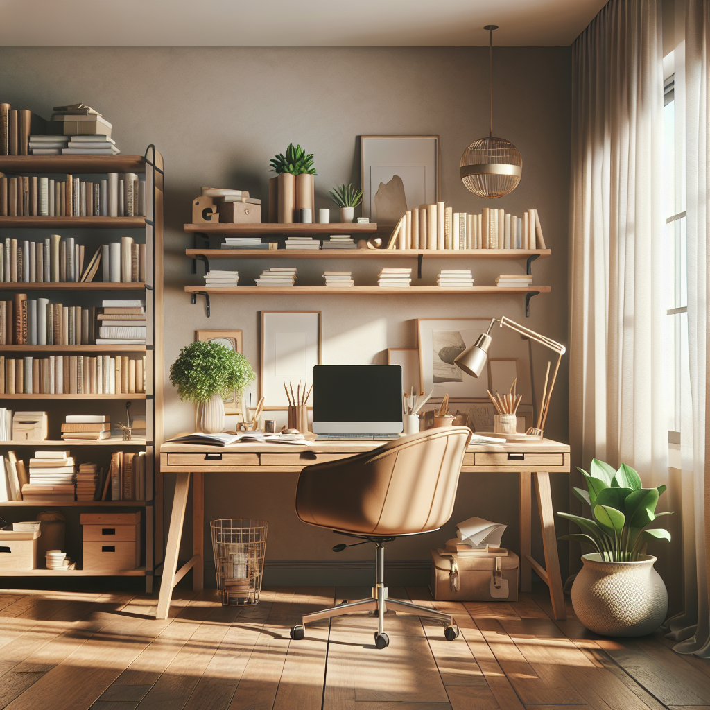 A cozy and organized home office setup.