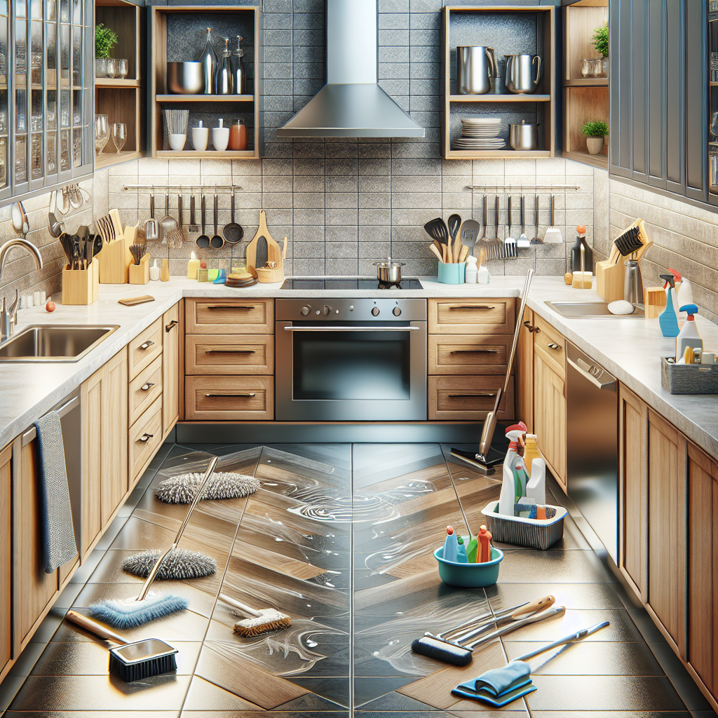 A sparkling clean and well-organized kitchen, with a focus on cleanliness post deep cleaning a kictchen, comparable to the image from the provided URL.