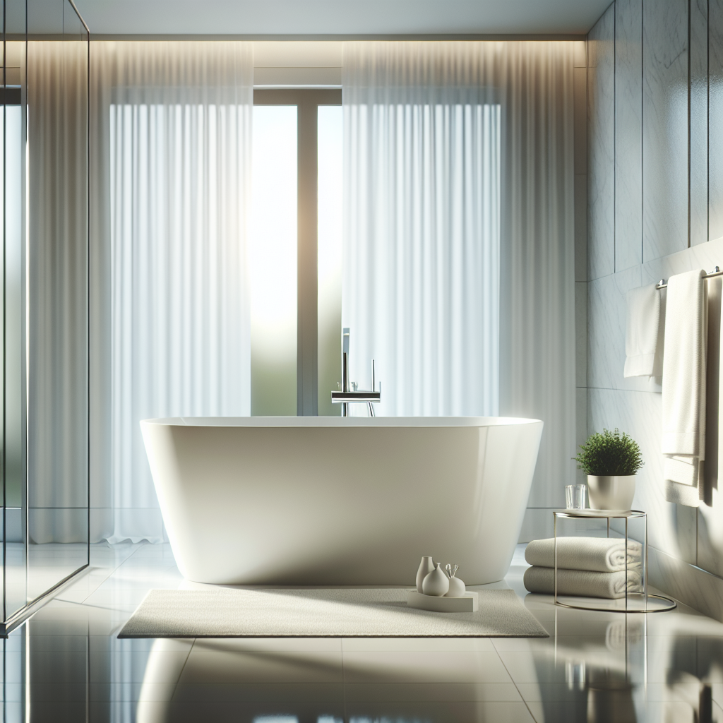 A sparkling clean white bathtub in a bright, modern bathroom setting