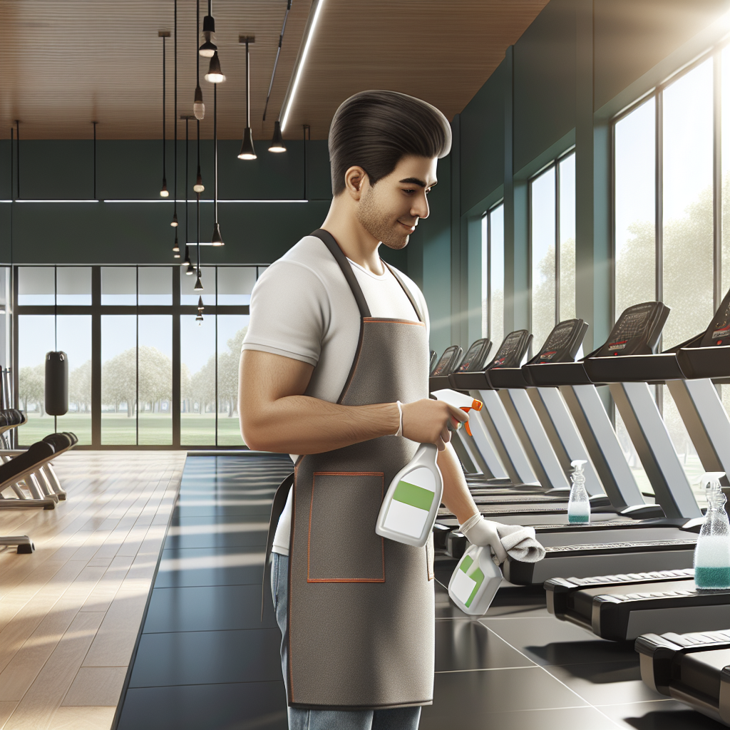 A gym being cleaned with eco-friendly green cleaning products.