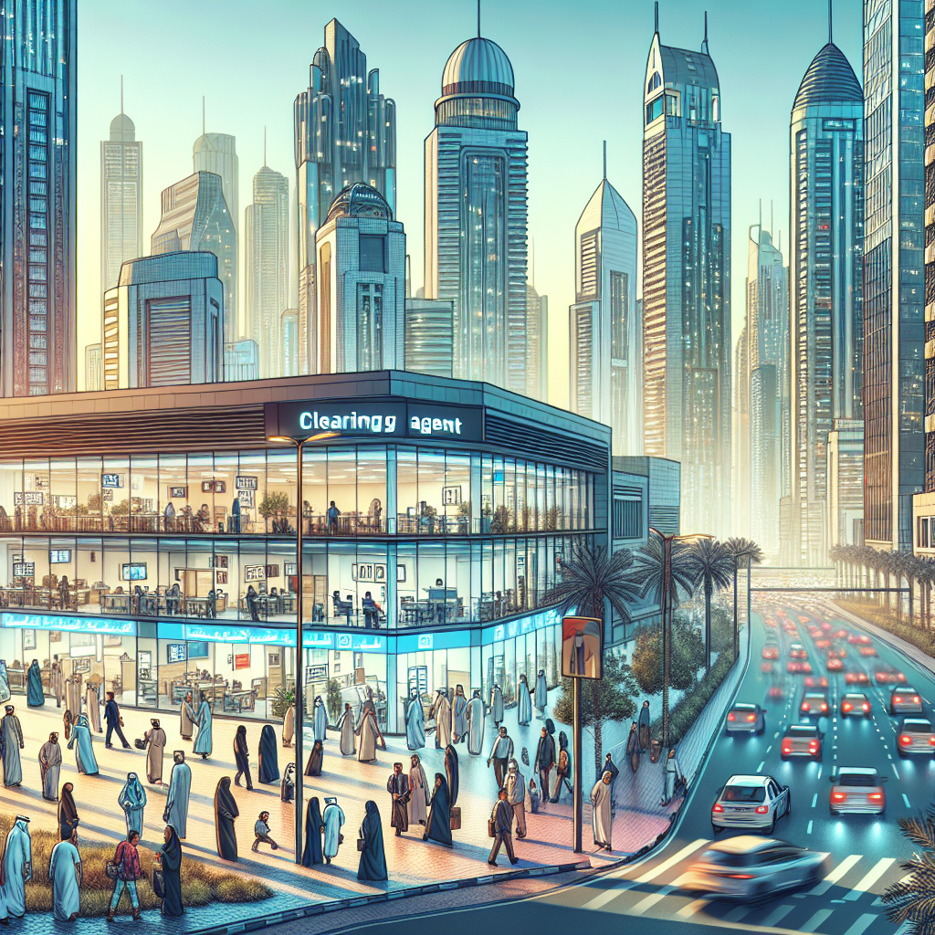 Bustling Street In Dubai With Modern Skyscrapers And A Clearing Agent Office.