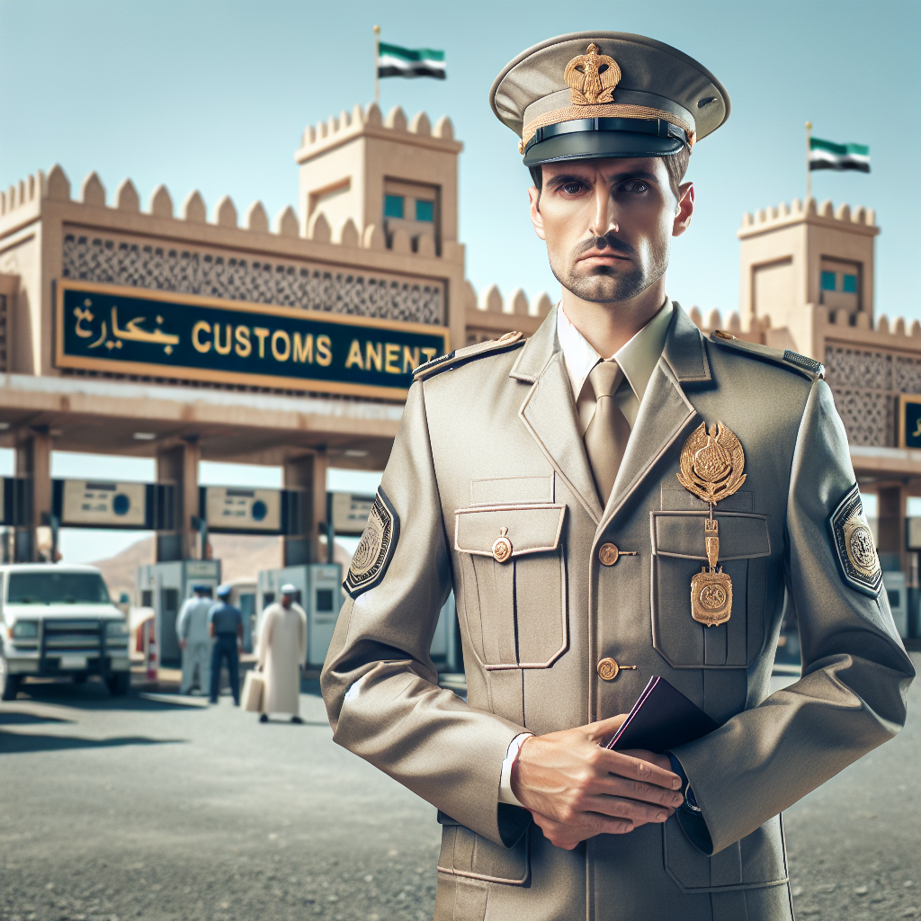 A Realistic Depiction Of A Dubai Customs Agent At A Checkpoint.