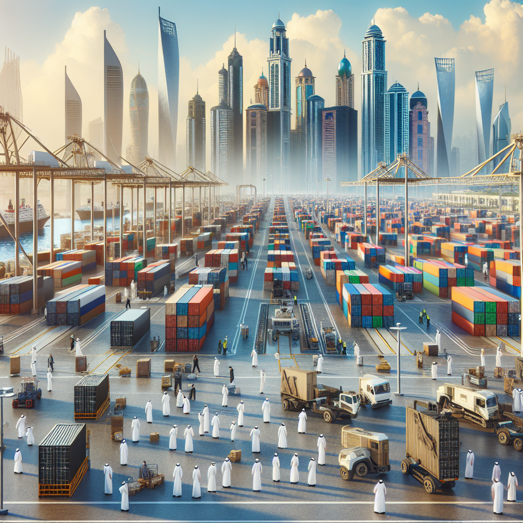 Customs clearance dubai 1 A Realistic Scene Of Customs Clearance At Dubai'S Port With Officials, Cargo, And Dubai'S Skyline.
