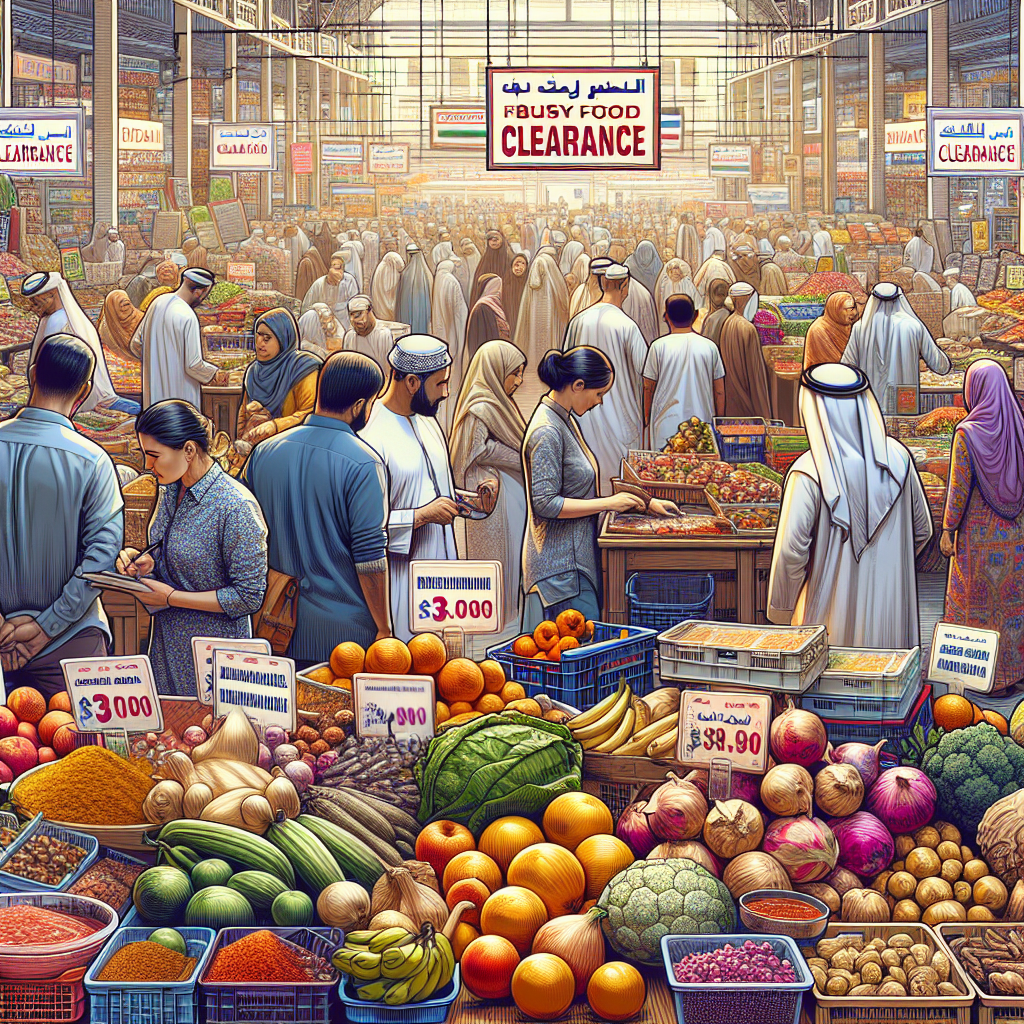A Foodstuff Clearance Event In Dubai With Shoppers Browsing Various Food Items.