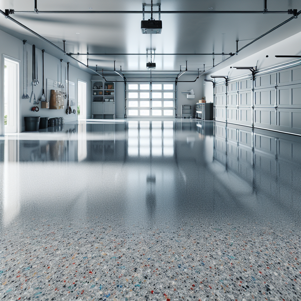 Realistic depiction of a glossy, flawless epoxy garage floor finish.