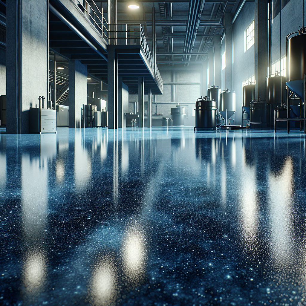 Realistic depiction of an epoxy flooring installation in an industrial setting.