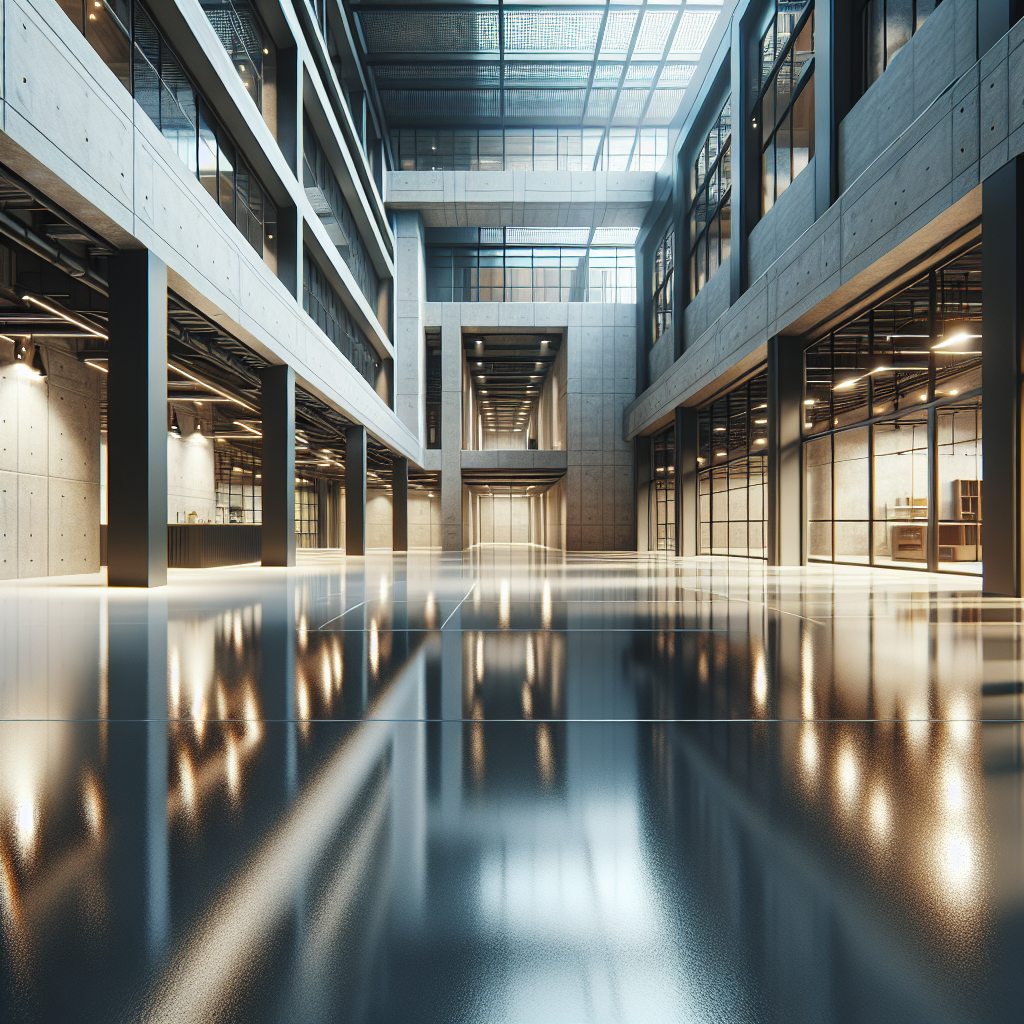 A polished epoxy floor in a modern building, showcasing its seamless and glossy finish.