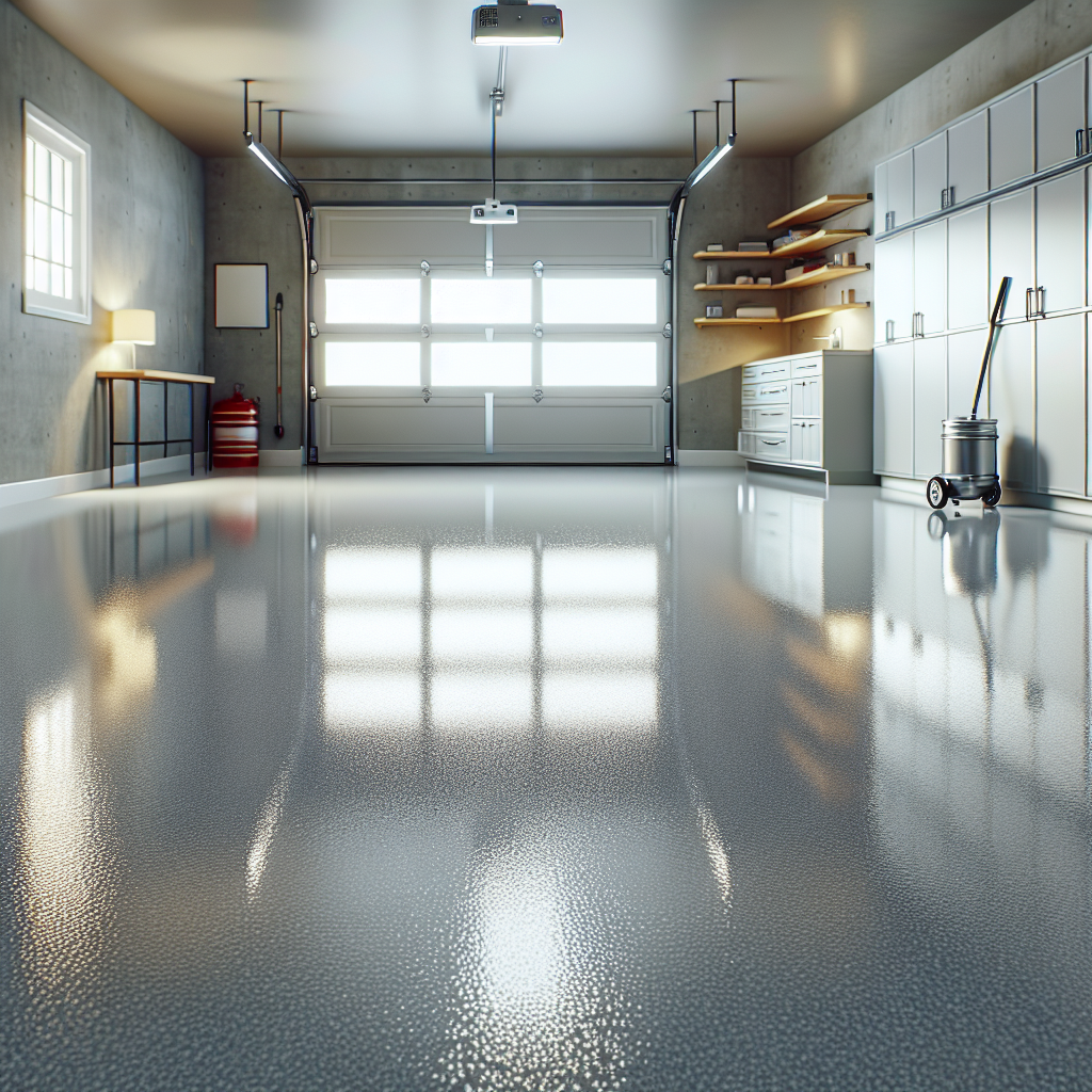 Epoxy garage floor with a glossy and seamless finish.