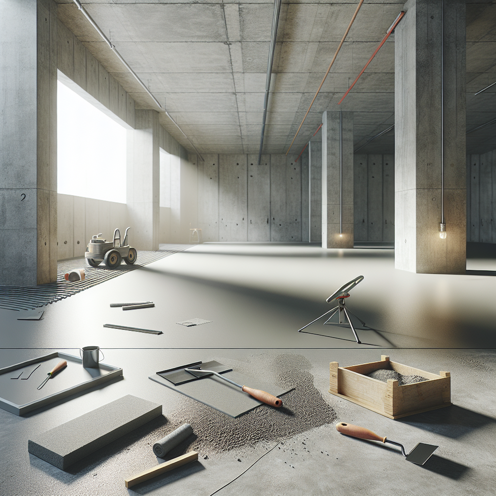 Concrete floor preparation for epoxy coating in a realistic depiction.