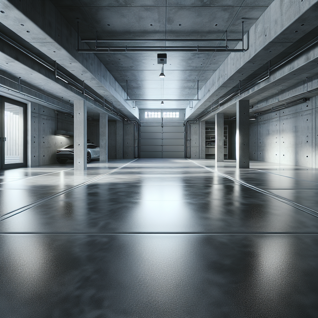 A realistic image of a garage interior showcasing the modern textured garage floor.