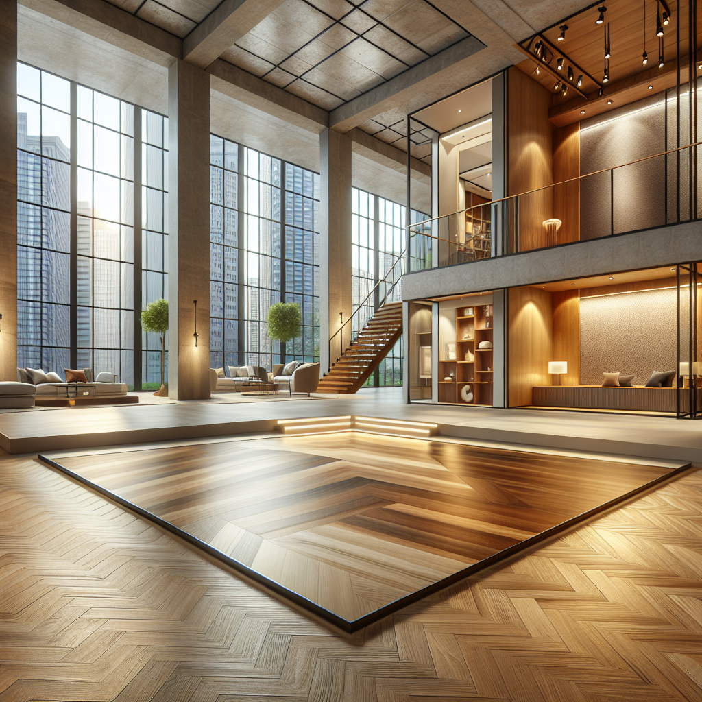 Various types of flooring in a well-lit room, highlighting the offerings of V Flooring Pte Ltd, including hardwood, vinyl, and tile.