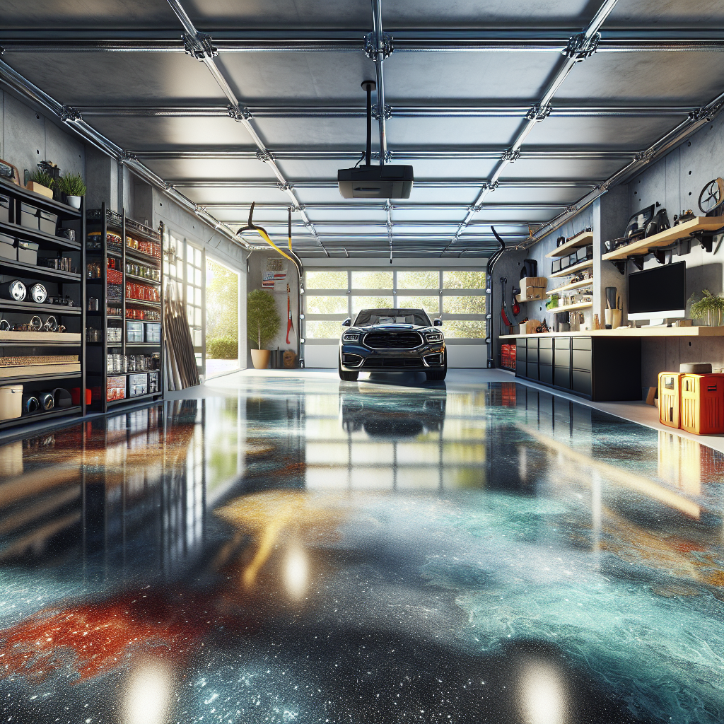 Epoxy garage floor in a clean, bright garage in Fort Myers.