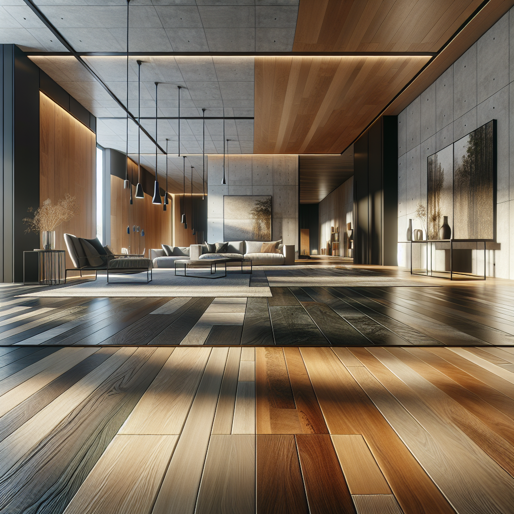 Modern interior focusing on diverse flooring types like hardwood and tiles.