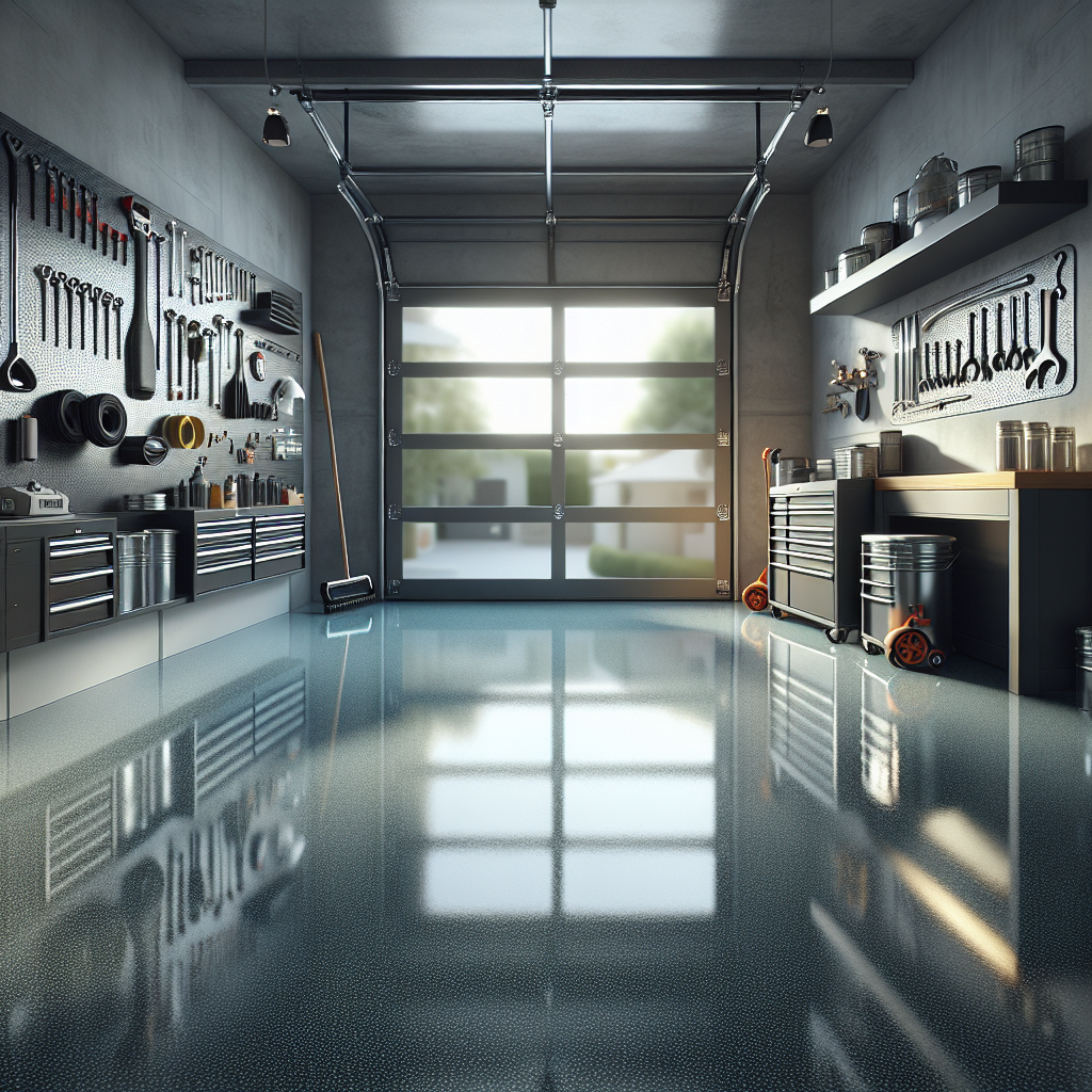 A modern garage showcasing a glossy, durable epoxy-coated floor without any text.