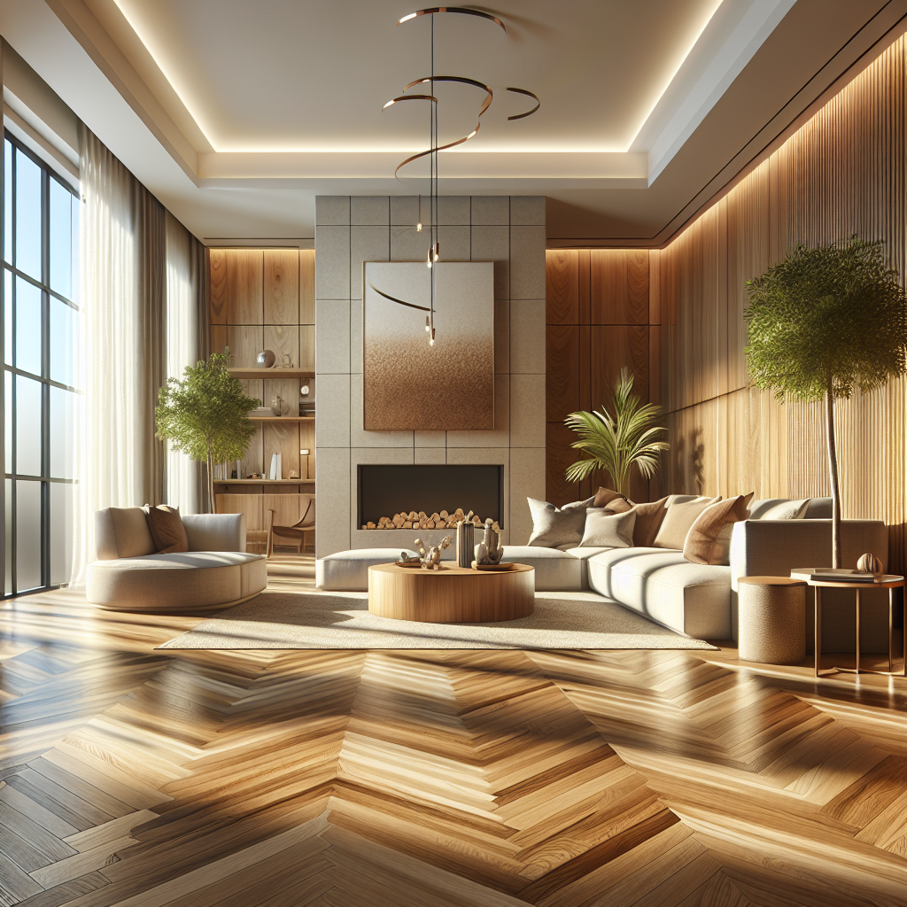 A modern living room featuring Lauzon hardwood floors with natural grain patterns.