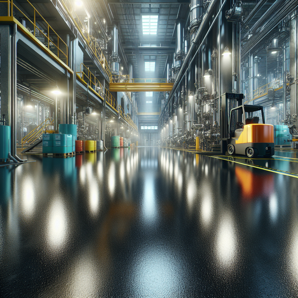 An industrial facility with a high-gloss, colorful epoxy-coated floor.