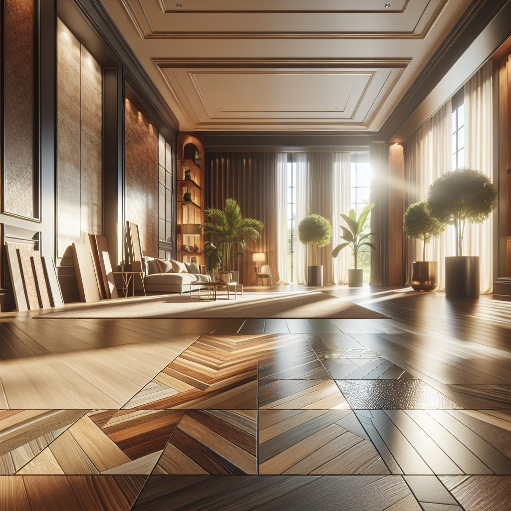 A selection of various flooring types displayed in a spacious, well-lit interior.