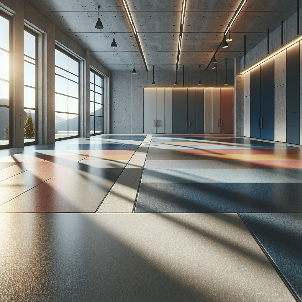 A modern garage interior with colorful and polished J and I floor coating.