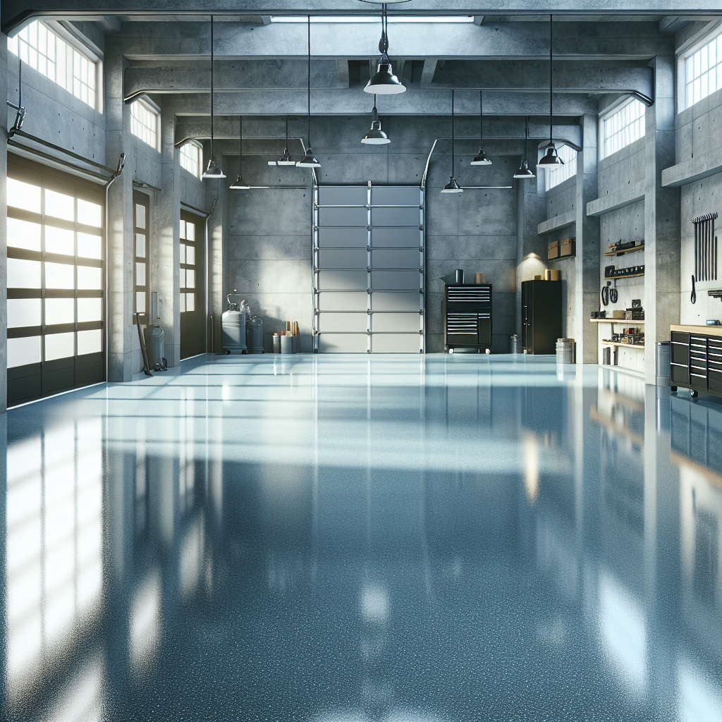 A modern epoxy flooring installation in a garage.