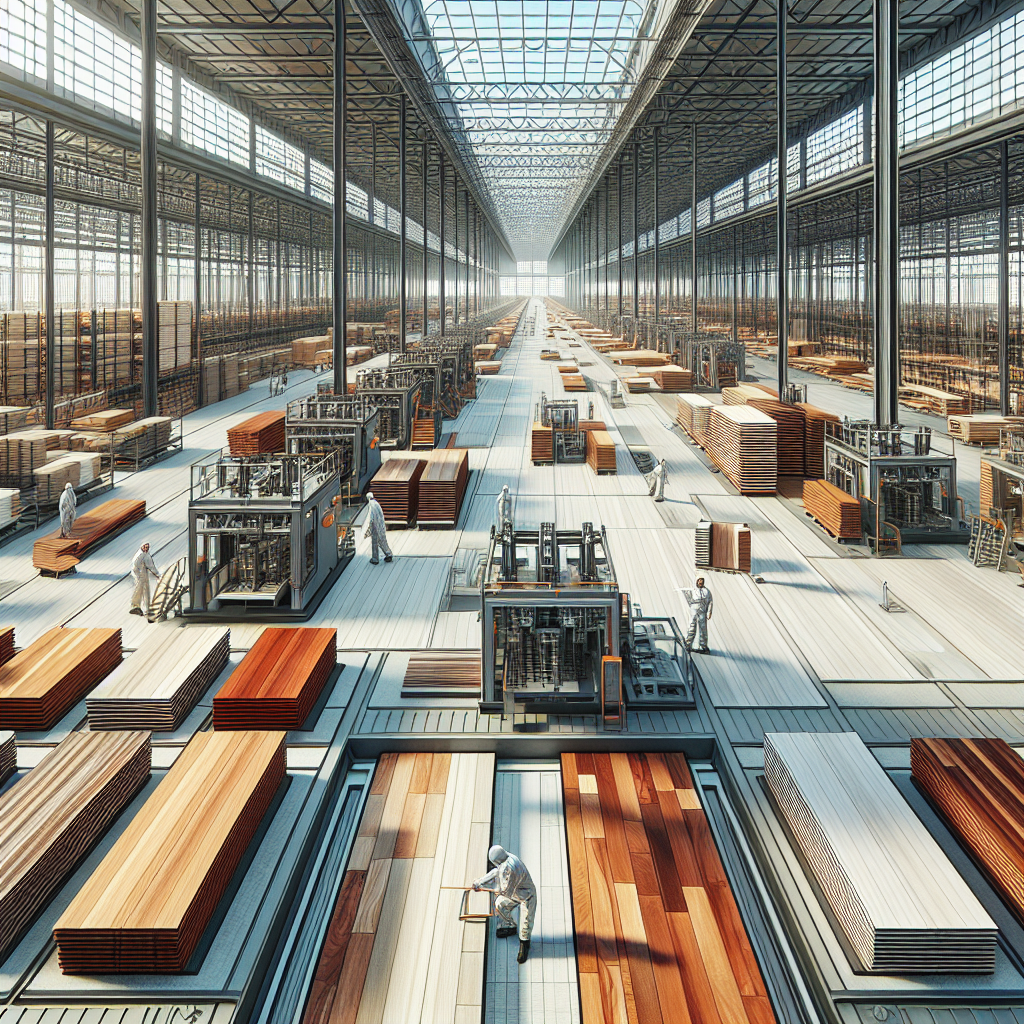 A Dura-Wood flooring manufacturing facility showcasing production and materials.