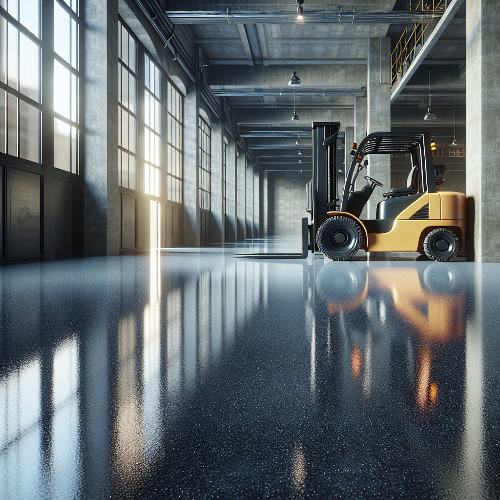 A realistic portrayal of epoxy flooring in an industrial setting with machinery.