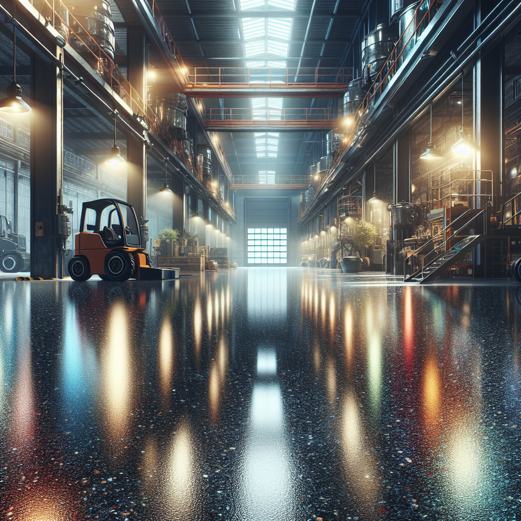 A glossy and durable epoxy floor in an industrial and a residential setting.