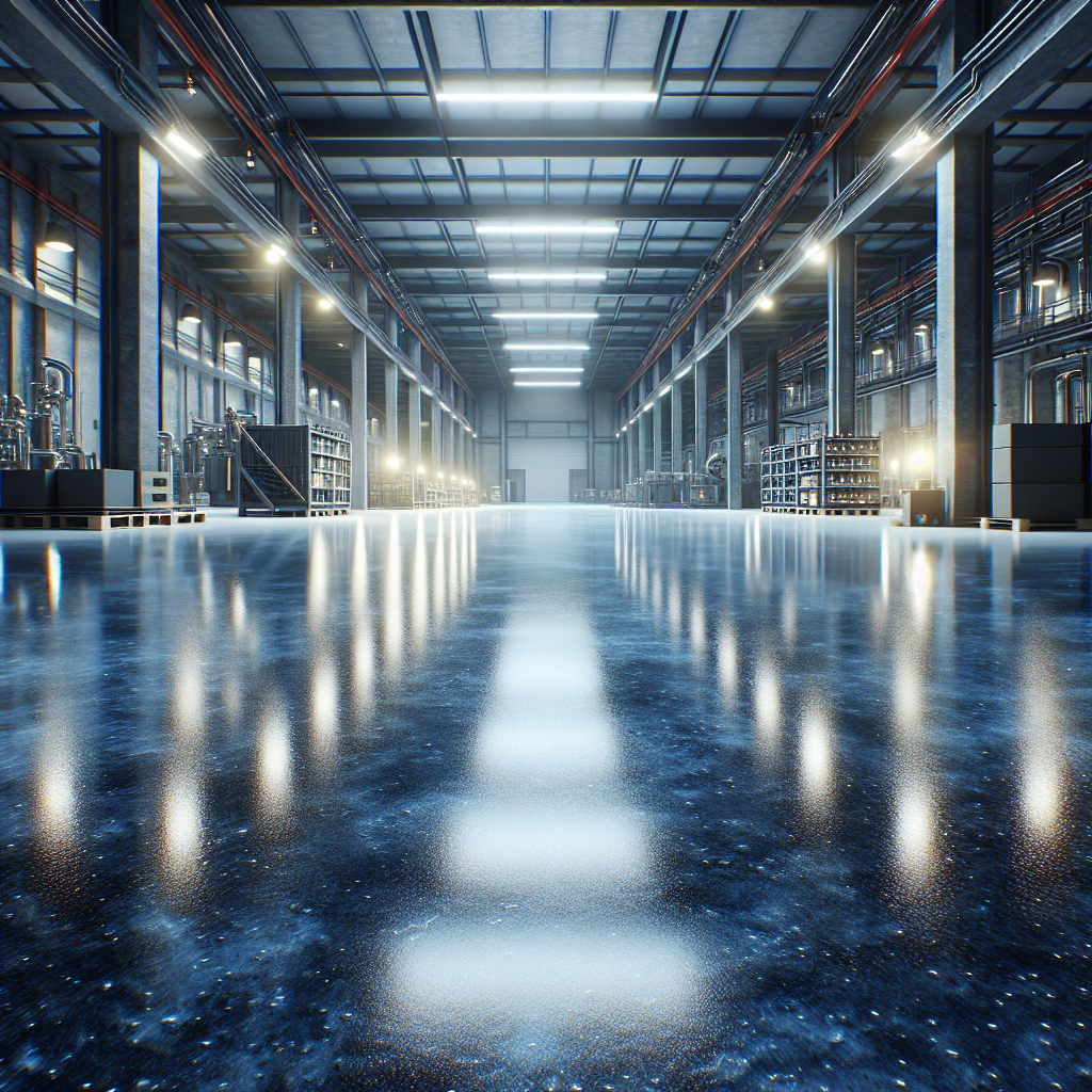 A glossy epoxy floor coating in an industrial workplace.