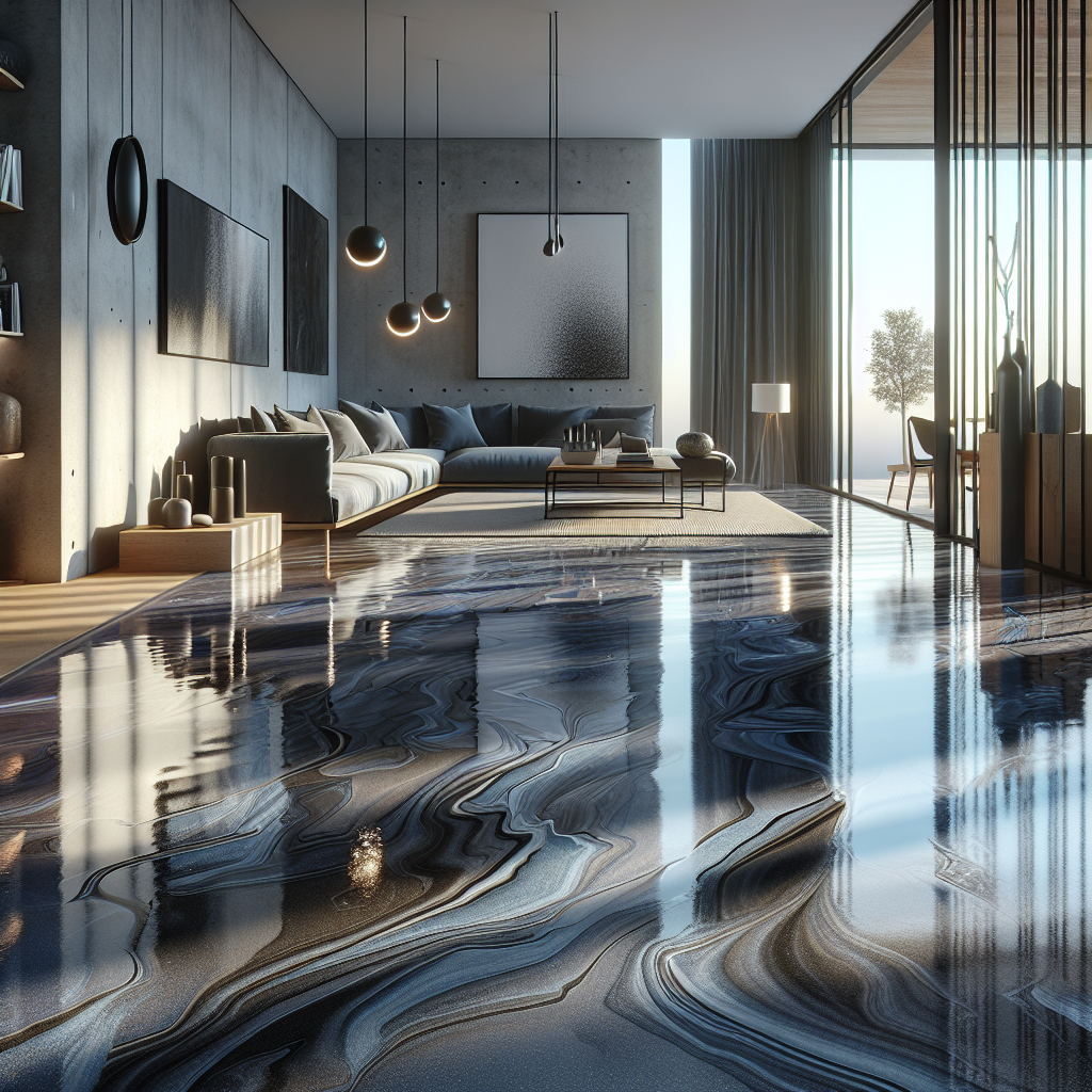 A modern epoxy flooring installation in a stylish residential space.