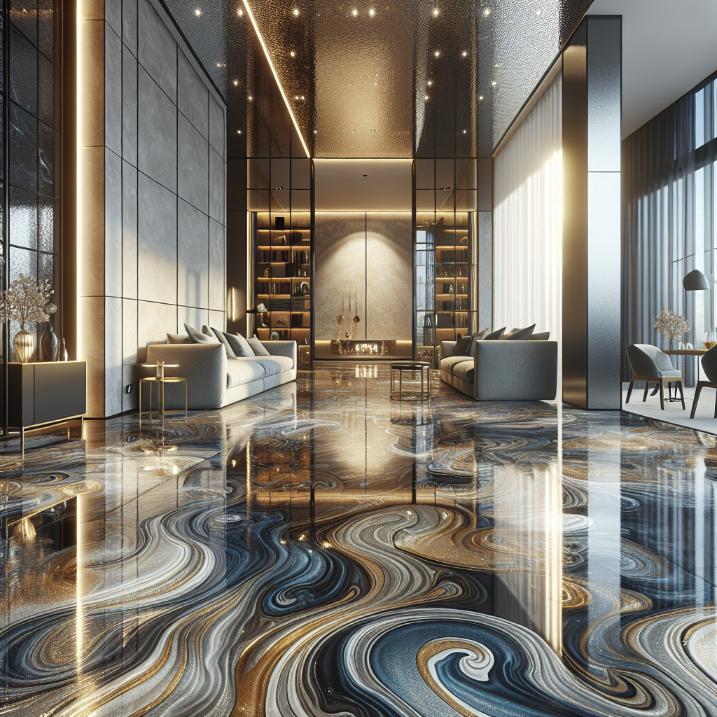 A luxurious metallic epoxy floor in a modern interior.