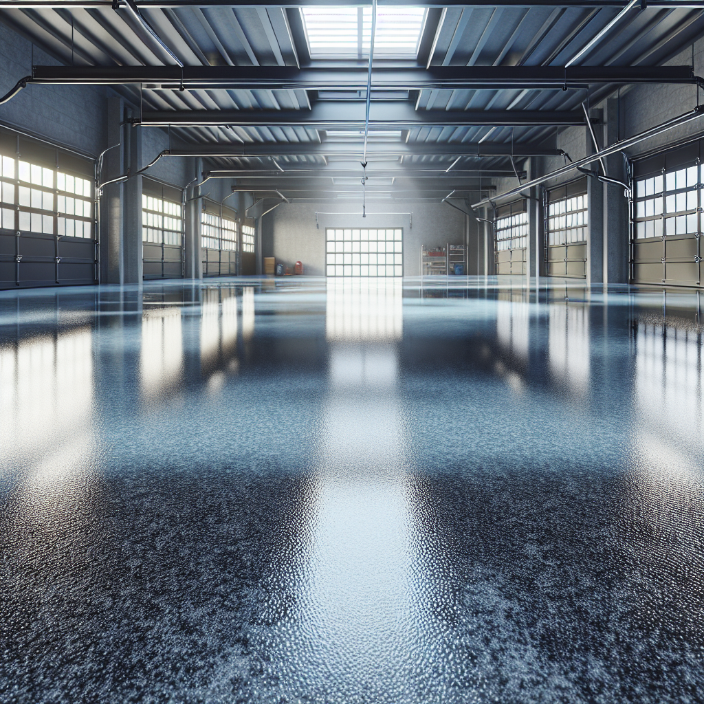 Realistic image of an epoxy coated garage floor with a glossy finish.