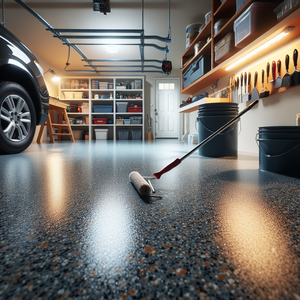 A realistic epoxy garage floor with a glossy finish.