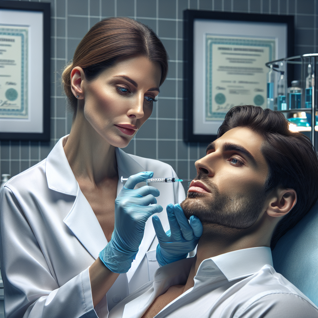 A healthcare professional administering a Botox injection to a patient in a clinic setting.