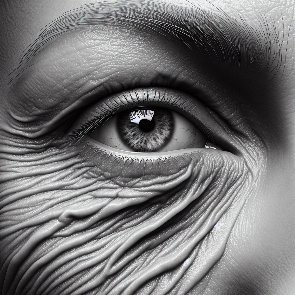 A realistic rendering of crow's feet wrinkles at the corner of an eye, based on a reference image.