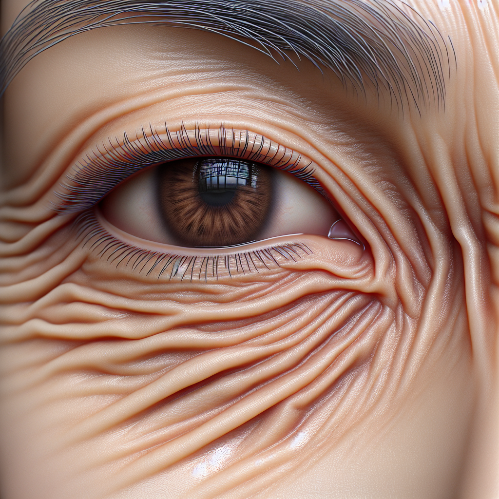 Realistic image of crow's feet wrinkles around the eyes.