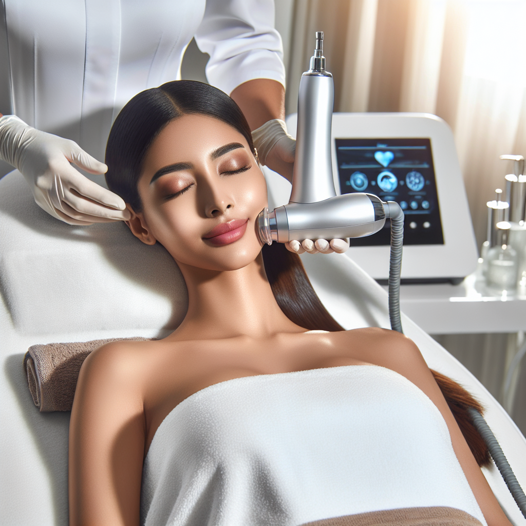 A woman receiving an OxyGeneo facial in a spa setting.