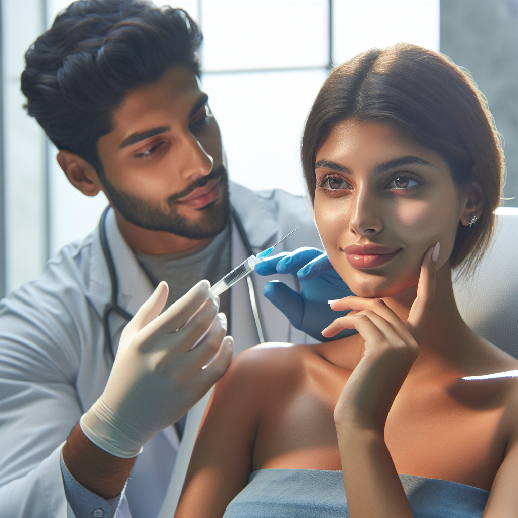 Realistic image of a doctor administering Botox injections to a patient in a clinical setting.