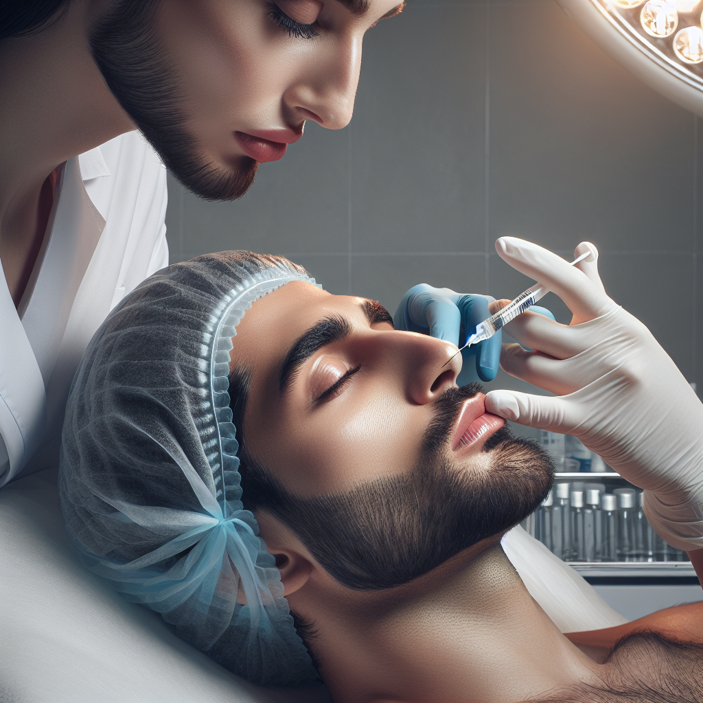 Dermal fillers treatment being administered by a professional cosmetologist.