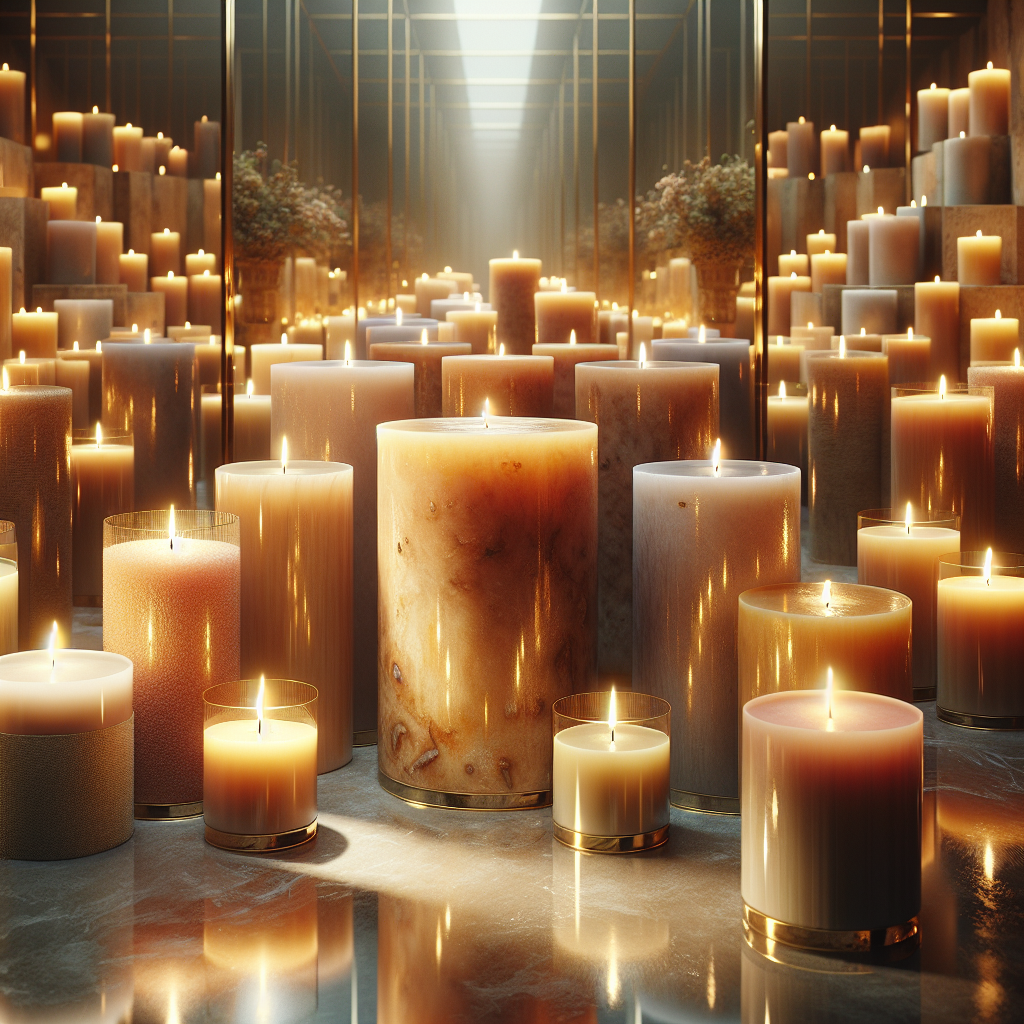 An image of aromatic candles with realistic textures and soft candlelight glow, inspired by 'The Velvet Lotus Shop'.