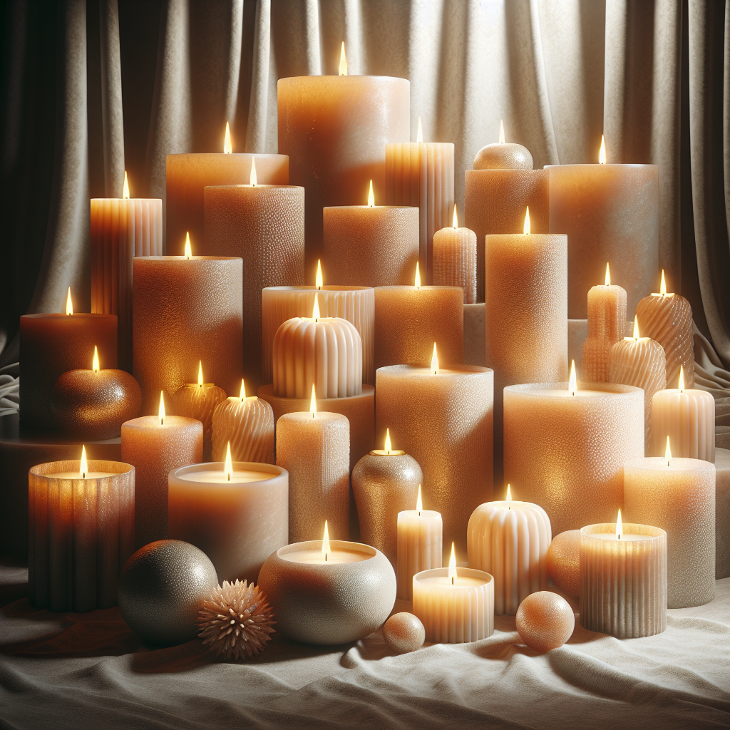 A realistic arrangement of lit luxury candles with a warm glow.