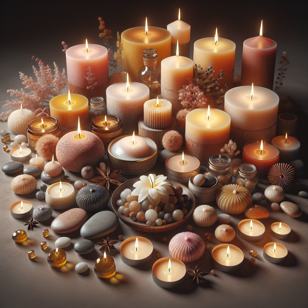 A beautifully arranged set of aromatic candles in a realistic style.
