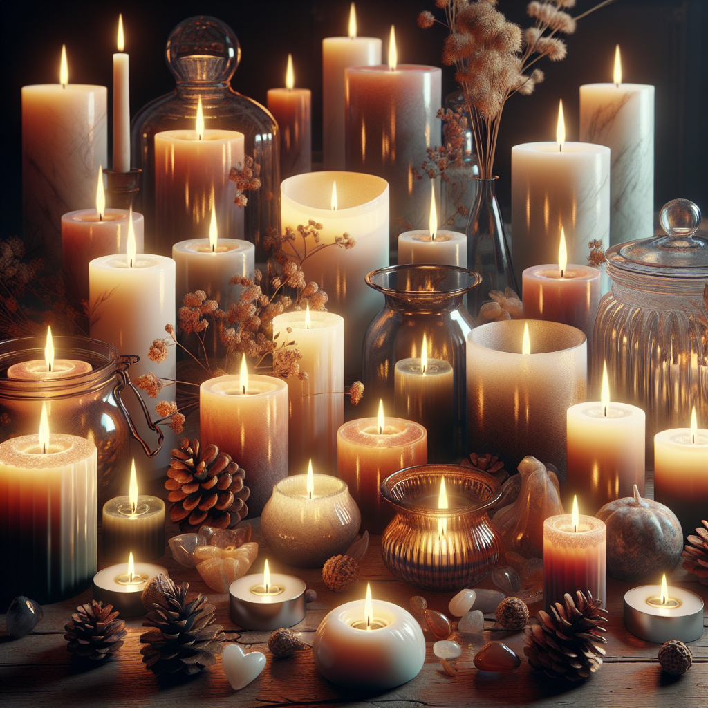 A realistic image of aromatic candles in a cozy setting.