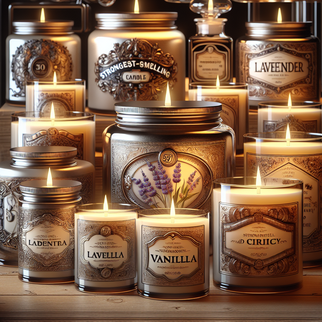 A collection of the strongest-smelling scented candles on a wooden table.