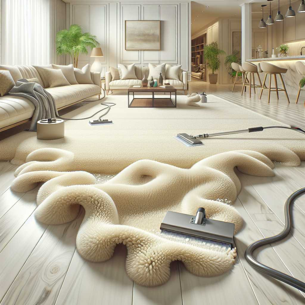 Professional carpet cleaning in a modern living room.