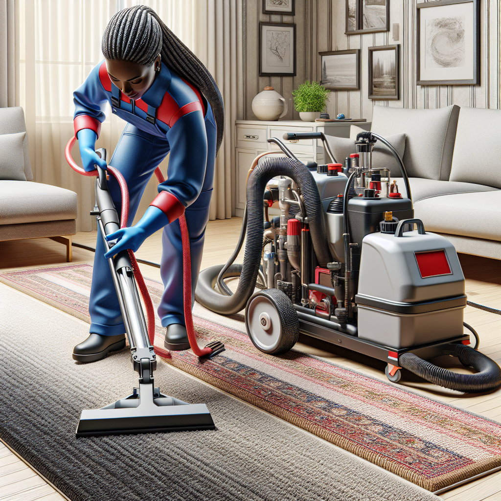 Professional carpet cleaning in progress with specialized equipment.