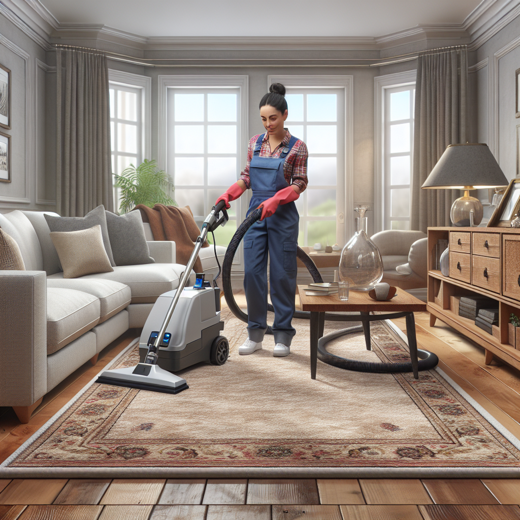 Professional carpet cleaning in a living room.