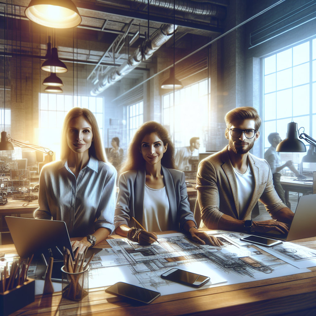A diverse group of entrepreneurs collaborating in a modern workspace with an inspiring atmosphere.
