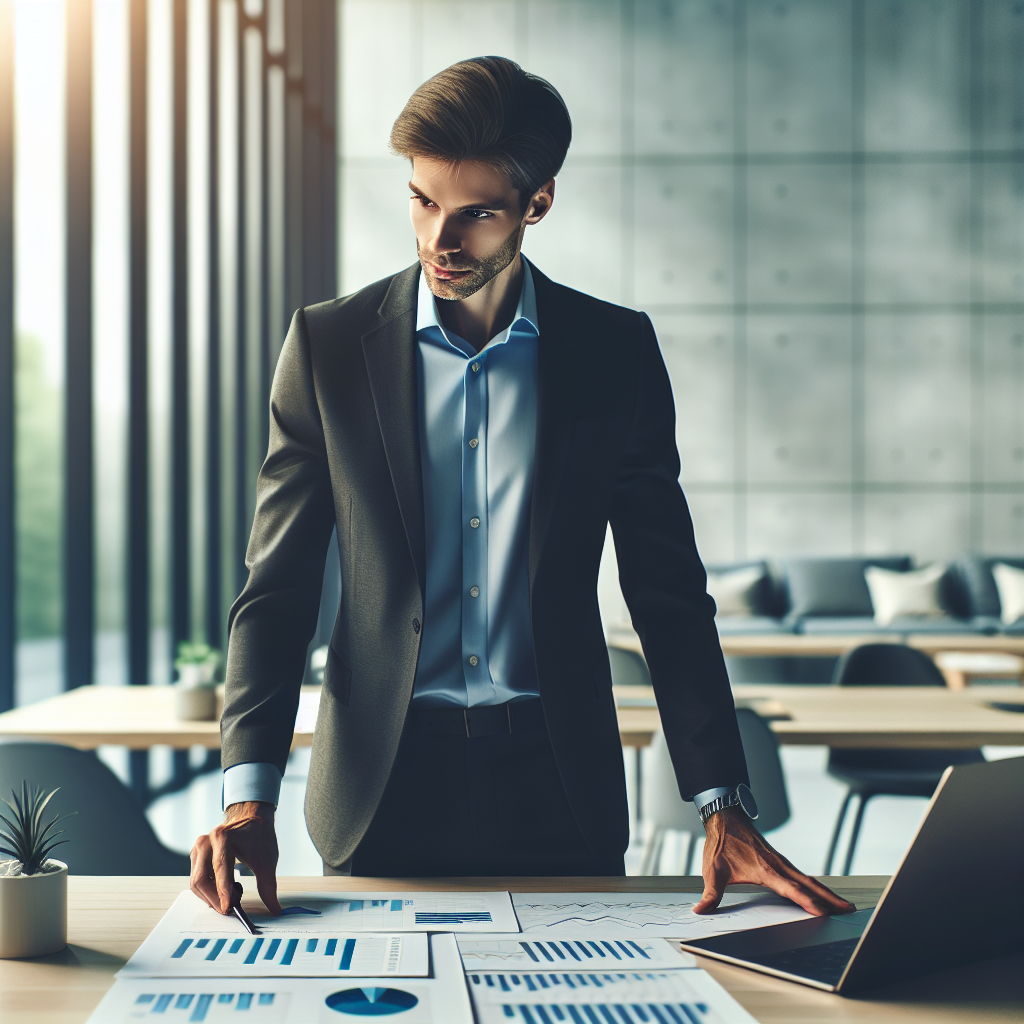 A 30-year-old reviewing financial documents in a modern workspace, symbolizing investment strategies.