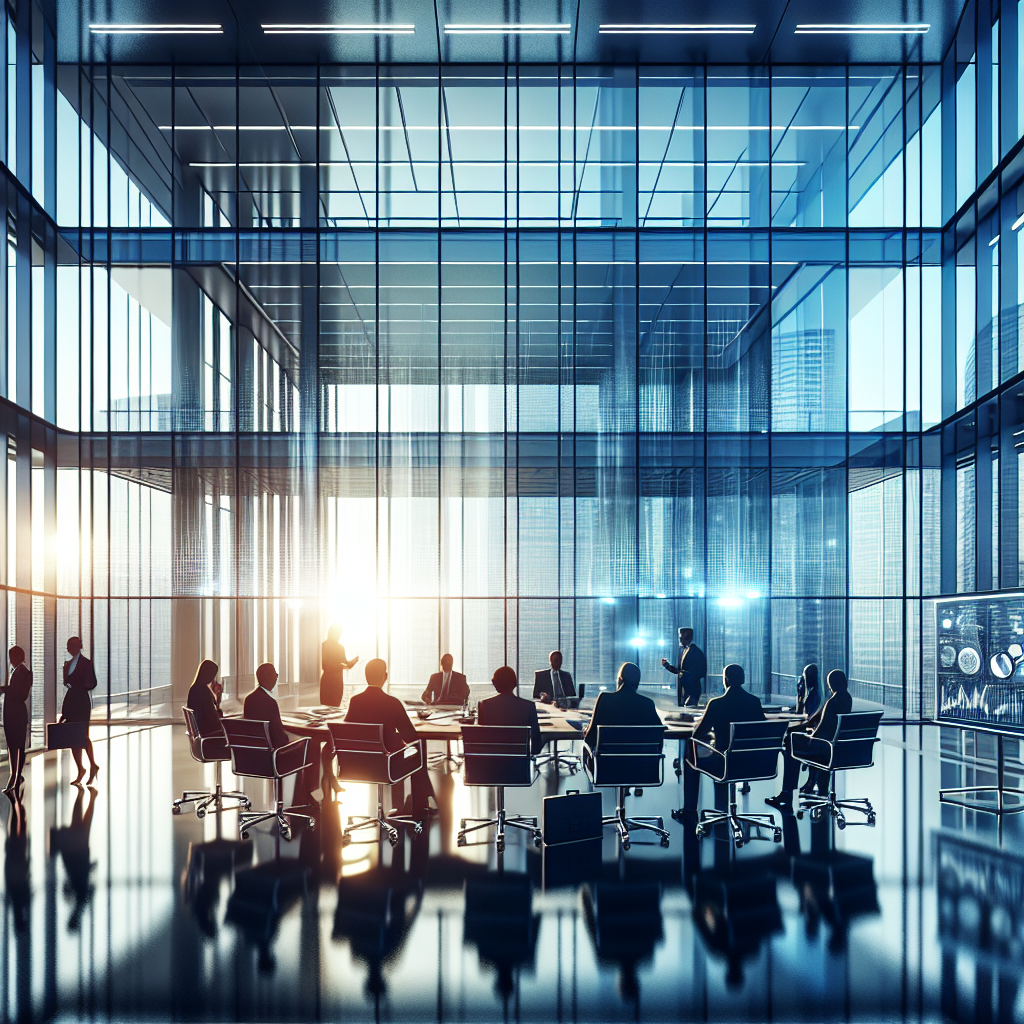 A realistic image of a corporate office landscape symbolizing leveraged buyouts.