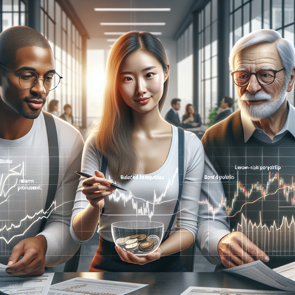 People of different ages discussing investment strategies in a modern setting.